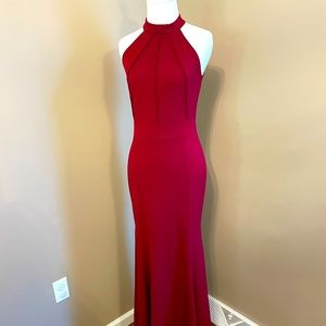 Women’s Vintage Chic Burgundy Halter-Neck Evening Dress, New! Size Small